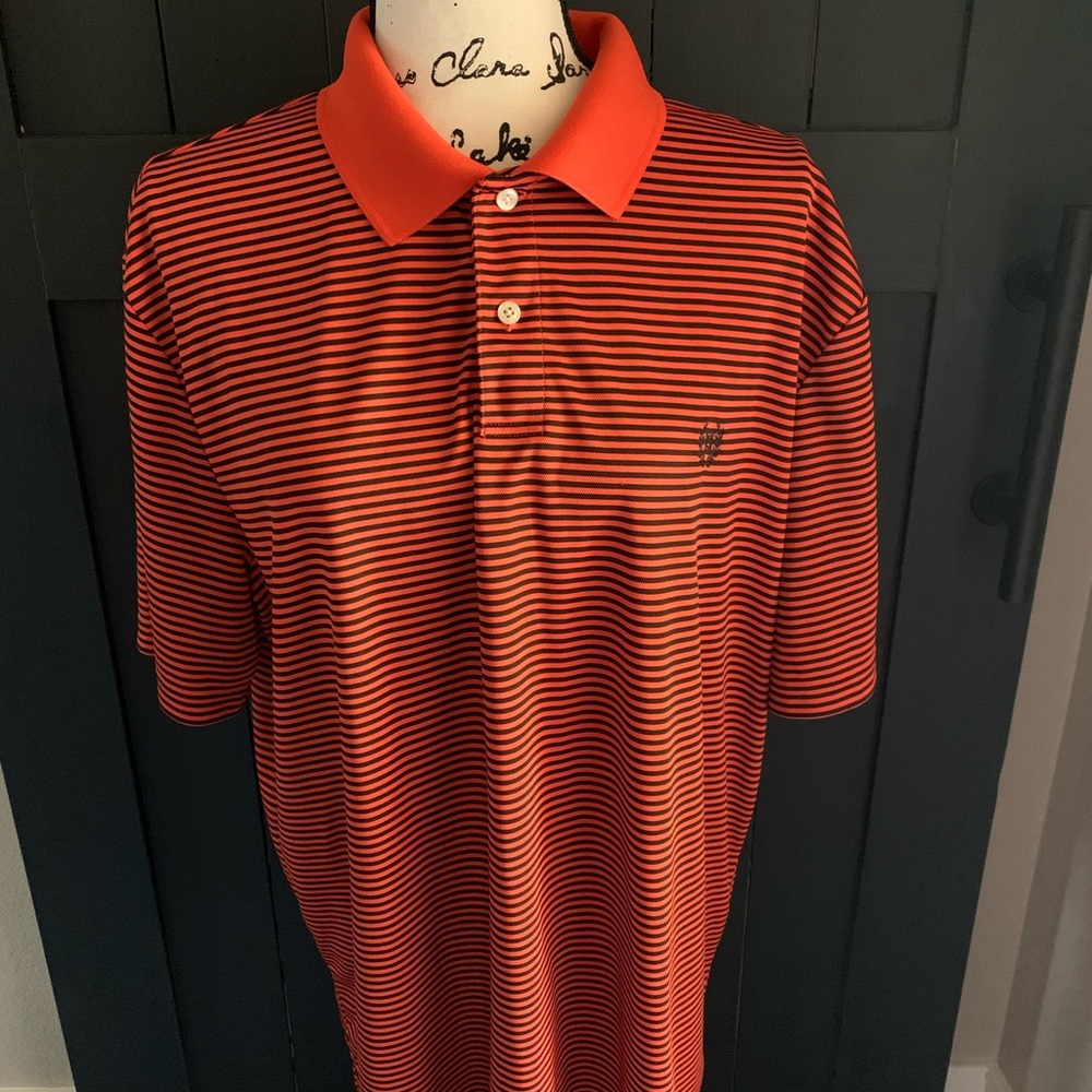Chaps mens polyester orange and black strip golf shirt